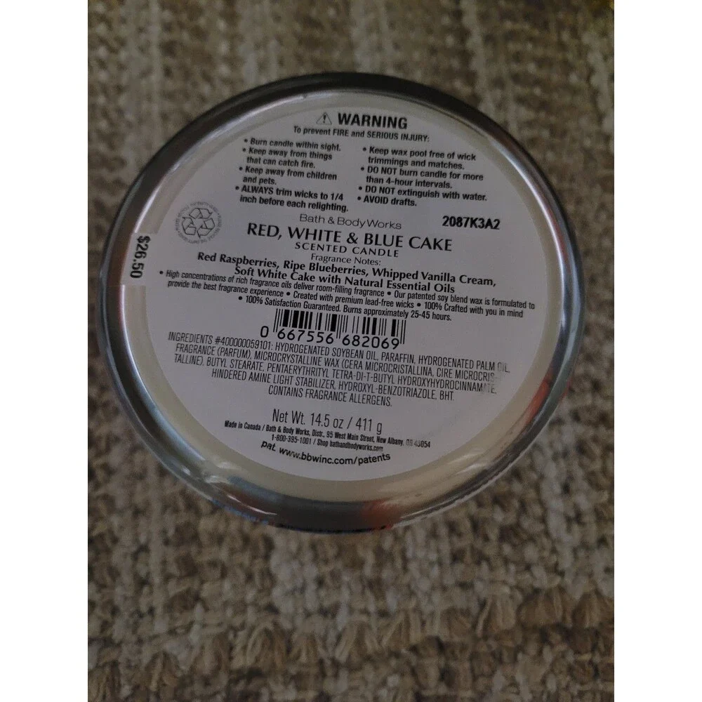 Bath and Body Works - Red, White & Blue Cake 3-wick Candle